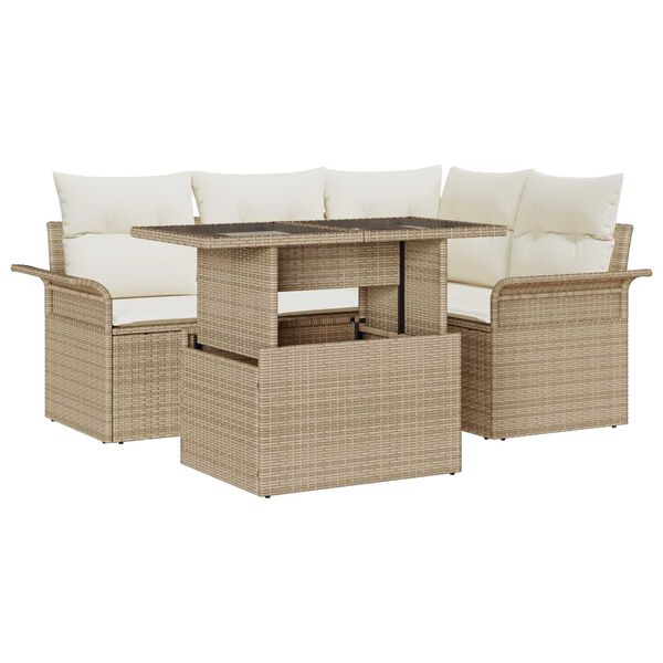 vidaXL Ensemble de canap&eacute; de jardin 5 pcs Beige Poly Rattan