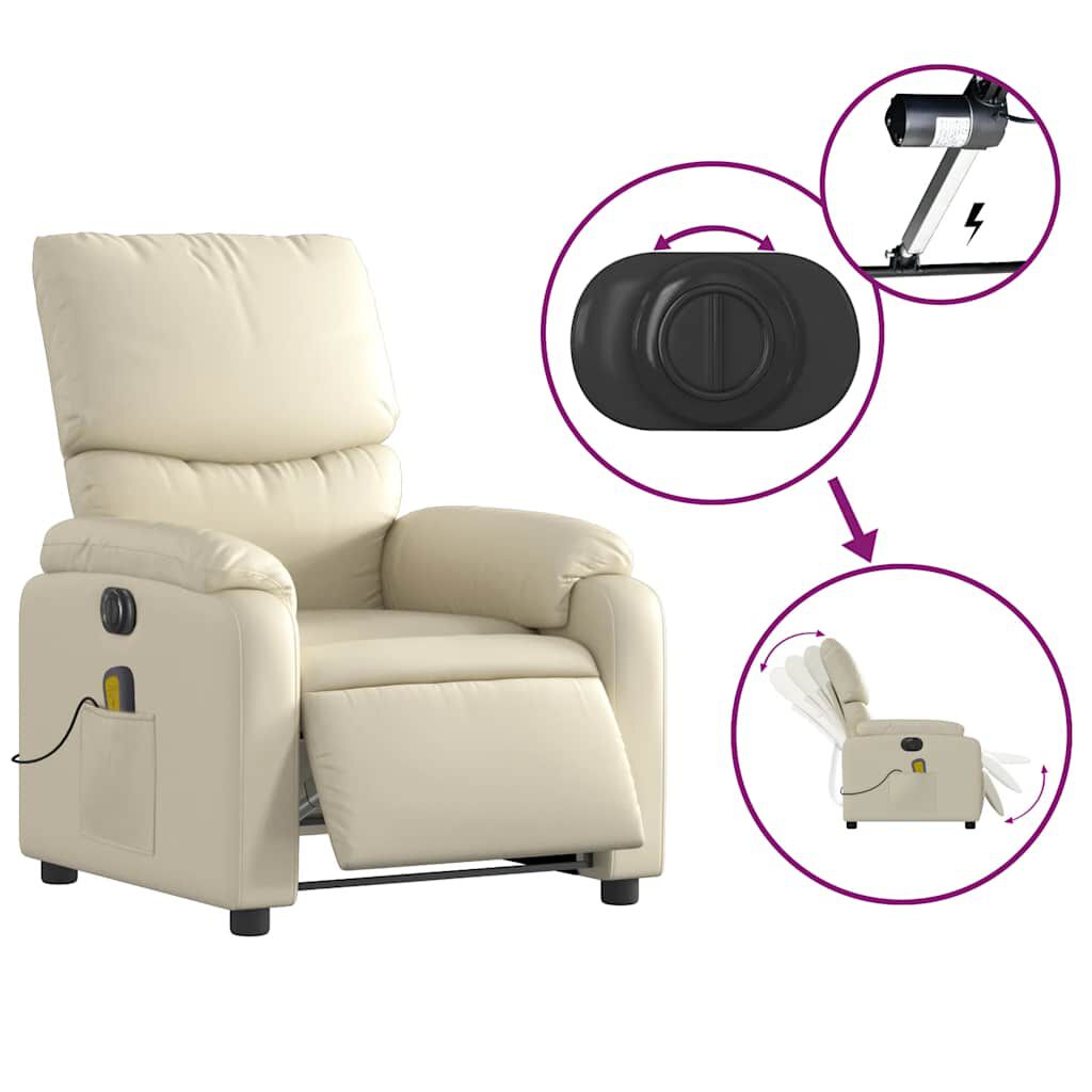 vidaXL Fauteuil de massage inclinable électrique crème similicuir