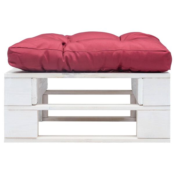 vidaXL Repose-pied palette de jardin avec coussin rouge Blanc Bois