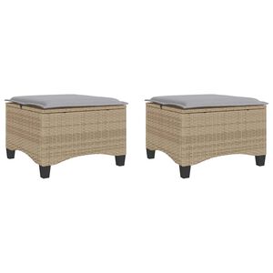 vidaXL Tabourets jardin coussins 2 pcs beige 55x55x36cm r&eacute;sine tress&eacute;e