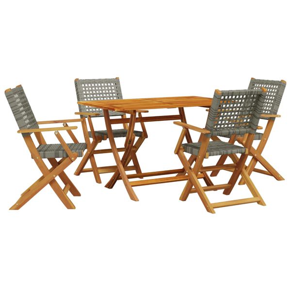 vidaXL Ensemble &agrave; manger de jardin 5 pcs r&eacute;sine tress&eacute;e et bois massif