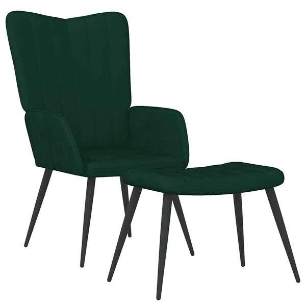 vidaXL Chaise de relaxation avec tabouret Vert fonc&eacute; Velours