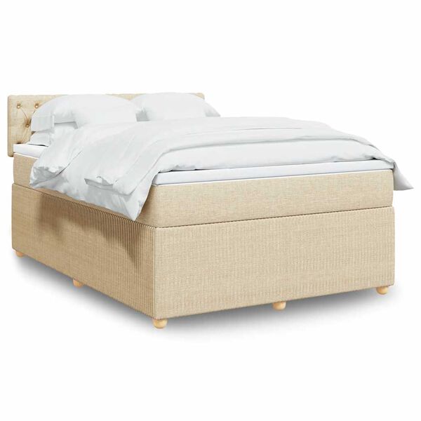 vidaXL Sommier &agrave; lattes de lit avec matelas Cr&egrave;me 140x190 cm Tissu