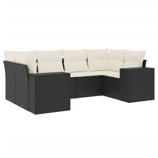 vidaXL Salon de jardin 6 pcs avec coussins noir r&eacute;sine tress&eacute;e
