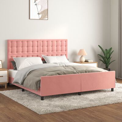 vidaXL Cadre de lit avec tête de lit Rose 160x200 cm Velours