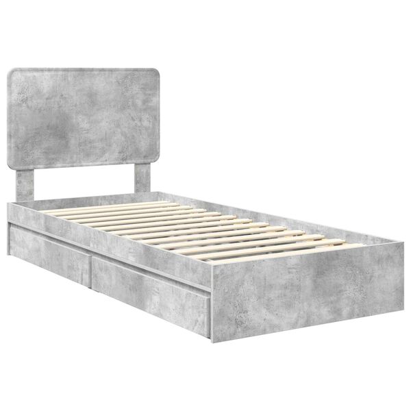 vidaXL Lit de Rangement Gris b&eacute;ton 90 x 200 cm Bois d'ing&eacute;nierie