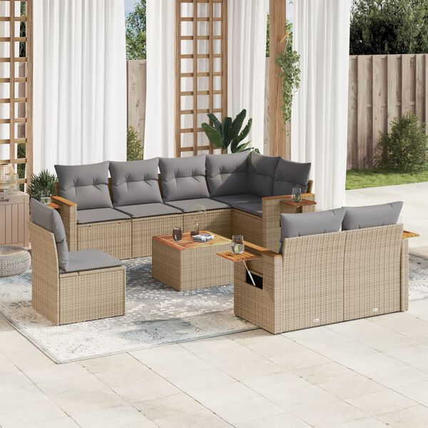 vidaXL Salon de jardin avec coussins 9 pcs beige r&eacute;sine tress&eacute;e