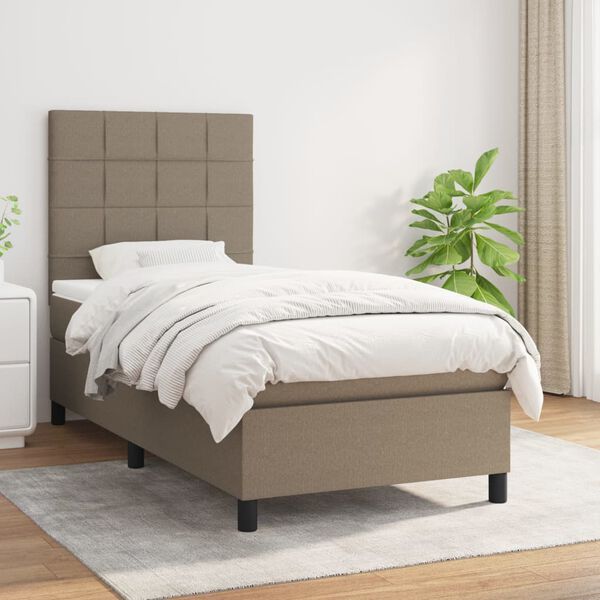 vidaXL Sommier &agrave; lattes de lit avec matelas Taupe 90x190 cm Tissu