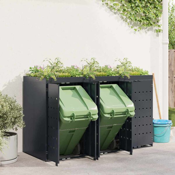 vidaXL Rangement de poubelle à roulettes pour 3 poubelles Anthracite