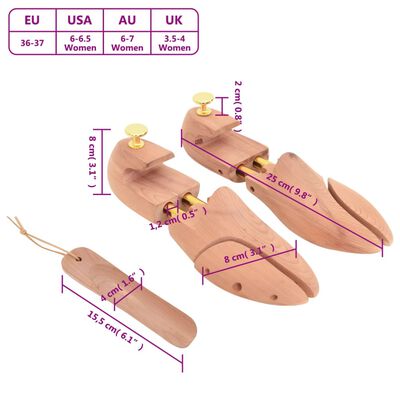 vidaXL Tendeur de chaussures avec chausse-pied EU 36-37 bois de cèdre