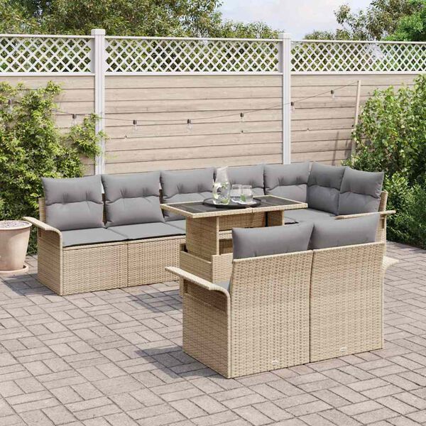 vidaXL Ensemble de canap&eacute; de jardin 9 pcs Beige Poly rotin