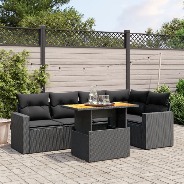 vidaXL Salon de jardin 6 pcs avec coussins noir r&eacute;sine tress&eacute;e