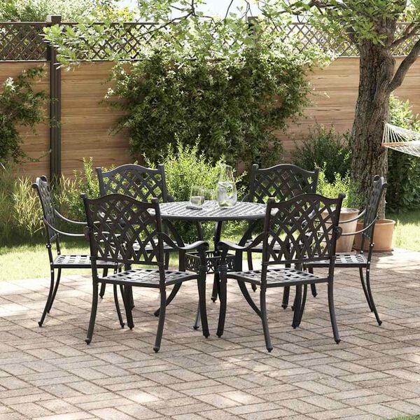 vidaXL Ensemble de salle &agrave; manger pour jardin 7 pcs Noir Aluminium