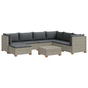 vidaXL 8 pc Ensemble de Salon en Rotin avec Coussins GENDT Gris Kubu