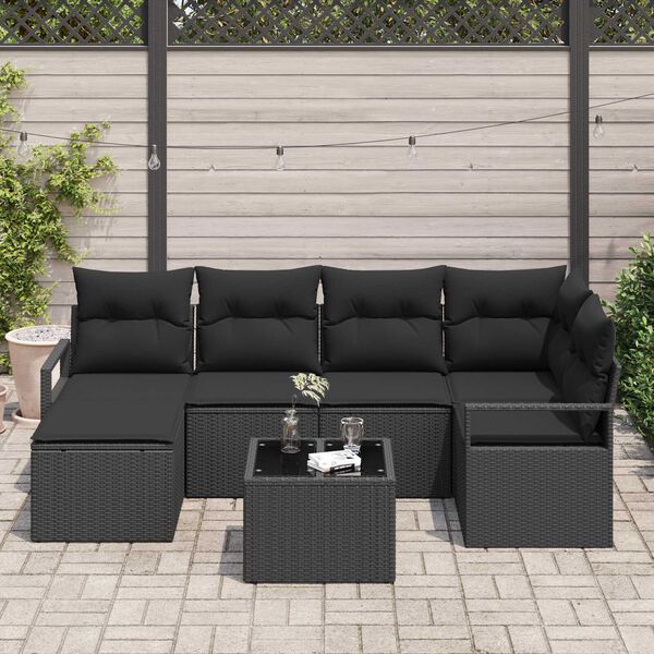 vidaXL Ensemble de Canap&eacute;s avec coussin 7 pcs Noir polyrotin