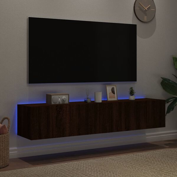 vidaXL Meubles TV muraux lumi&egrave;res LED 2 pcs ch&ecirc;ne marron 80x35x31 cm