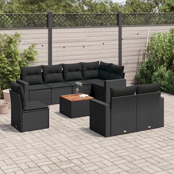 vidaXL Salon de jardin 9 pcs avec coussins noir r&eacute;sine tress&eacute;e