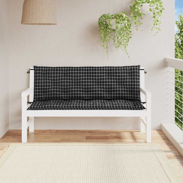 vidaXL Coussins de banc de jardin lot de 2 carreaux noir 150x50x7 cm