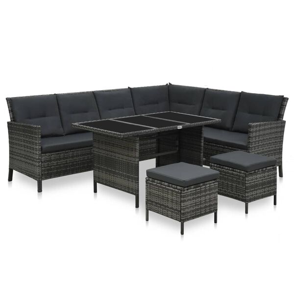 vidaXL Salon de jardin 4 pcs avec coussins résine tressée gris