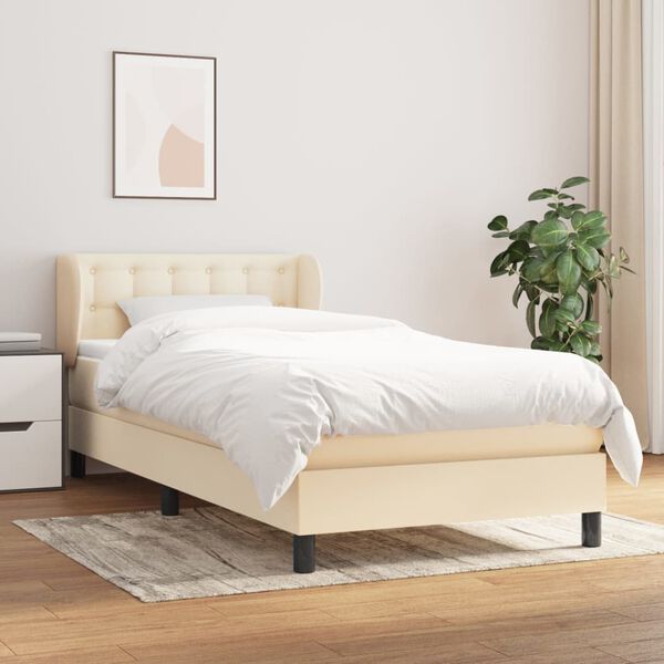 vidaXL Sommier &agrave; lattes de lit avec matelas Cr&egrave;me 80x200 cm Tissu