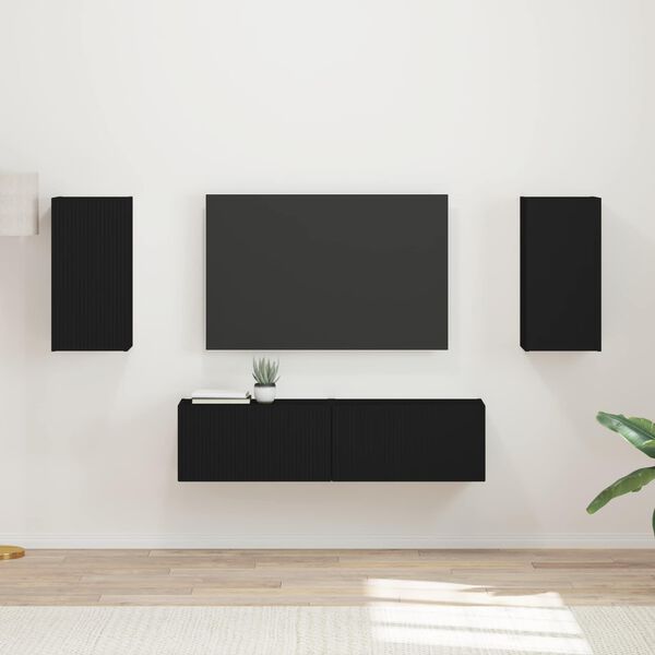 vidaXL Ensemble meuble TV 4 pcs Noir Bois d'ing&eacute;nierie