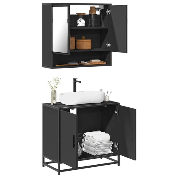 vidaXL Ensemble de meubles salle de bain 2 pcs noir bois d'ing&eacute;nierie