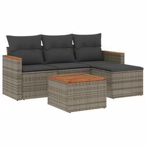 vidaXL Salon de jardin 5 pcs avec coussins gris r&eacute;sine tress&eacute;e