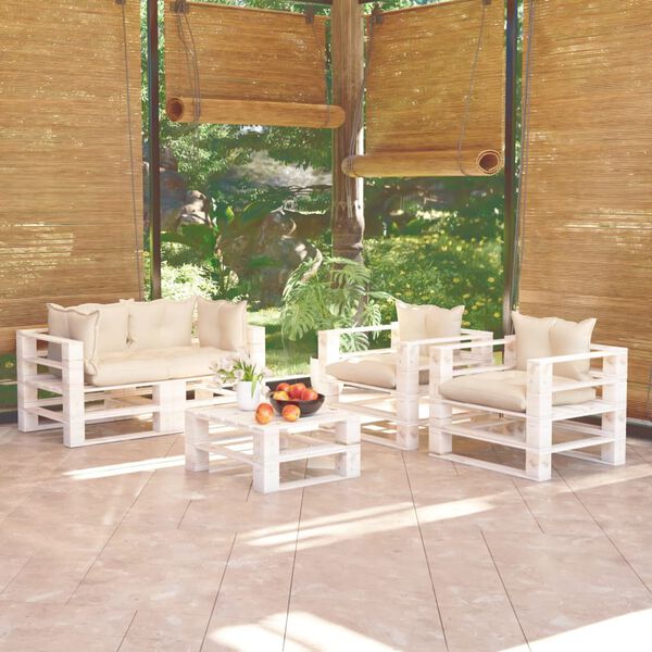 vidaXL Salon palette de jardin 5 pcs avec coussins bois de pin