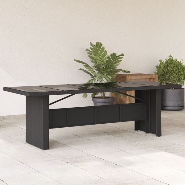 vidaXL Table de jardin dessus en verre noir 240x90x75cm r&eacute;sine tress&eacute;e