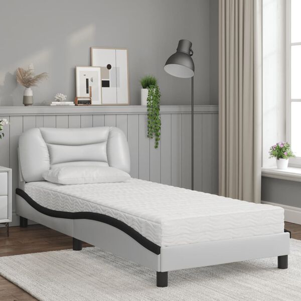 vidaXL Lit avec matelas Hvar blanc et noir 80x200 cm similicuir