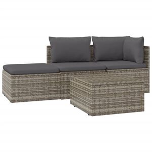 vidaXL Salon de jardin 4 pcs avec coussins Gris R&eacute;sine tress&eacute;e