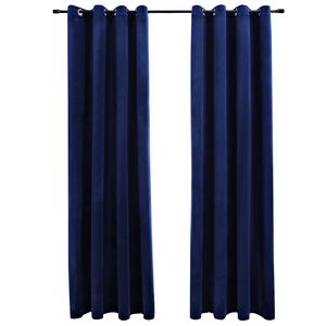 vidaXL Rideaux occultants et anneaux 2pcs Velours Bleu fonc&eacute; 140x225cm