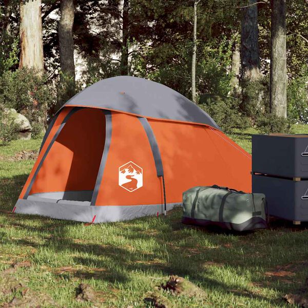 vidaXL Tente de camping &agrave; d&ocirc;me 1 personne gris et orange imperm&eacute;able