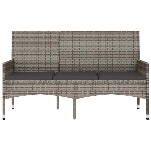 vidaXL Banc de jardin à 3 places avec coussins Gris Résine tressée