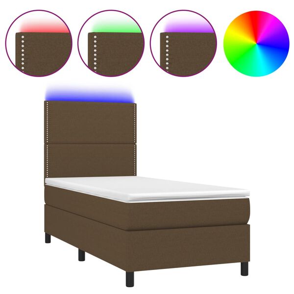 vidaXL Sommier &agrave; lattes de lit matelas et LED Marron fonc&eacute; 100x200 cm