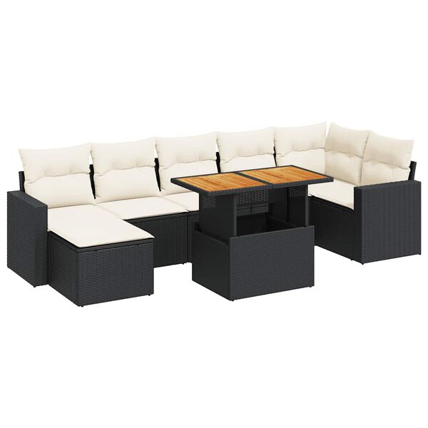 vidaXL Salon de jardin 8 pcs avec coussins noir r&eacute;sine tress&eacute;e