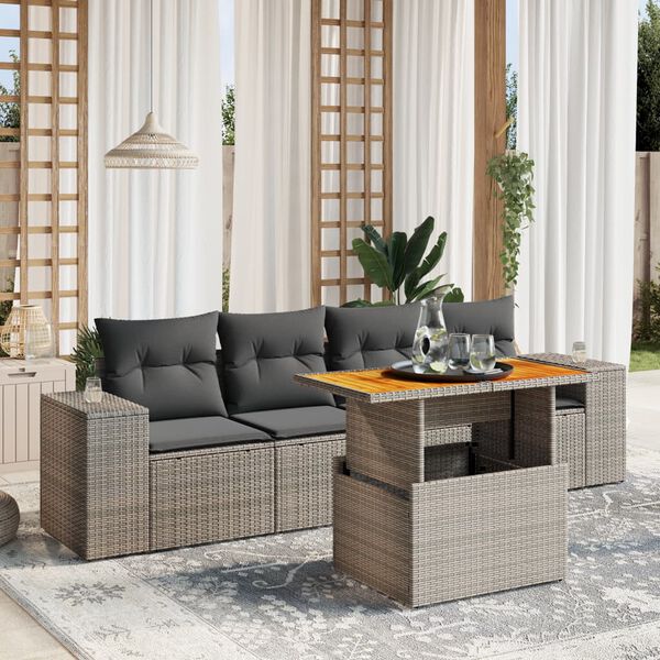 vidaXL Salon de jardin 5 pcs avec coussins gris r&eacute;sine tress&eacute;e