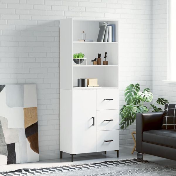 vidaXL Buffet haut Blanc 69,5x34x180 cm Bois d'ing&eacute;nierie