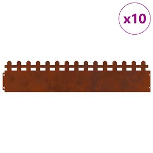 vidaXL Bordures de pelouse 10 pcs Rouill&eacute; 103 x 0,05 x 22 cm
