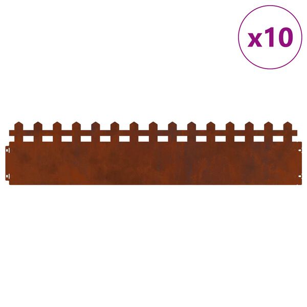 vidaXL Bordures de pelouse 10 pcs Rouill&eacute; 103 x 0,05 x 22 cm