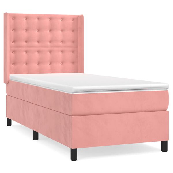 vidaXL Sommier &agrave; lattes de lit avec matelas Rose 90x190 cm Velours