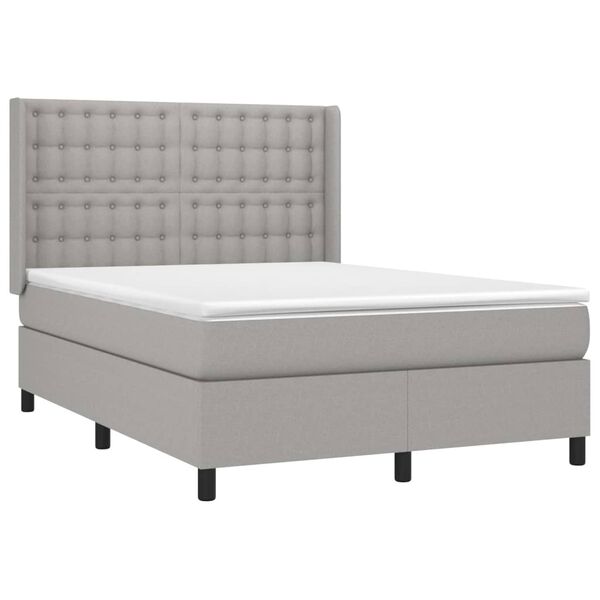 vidaXL Sommier &agrave; lattes de lit avec matelas Gris clair 140x190cm Tissu