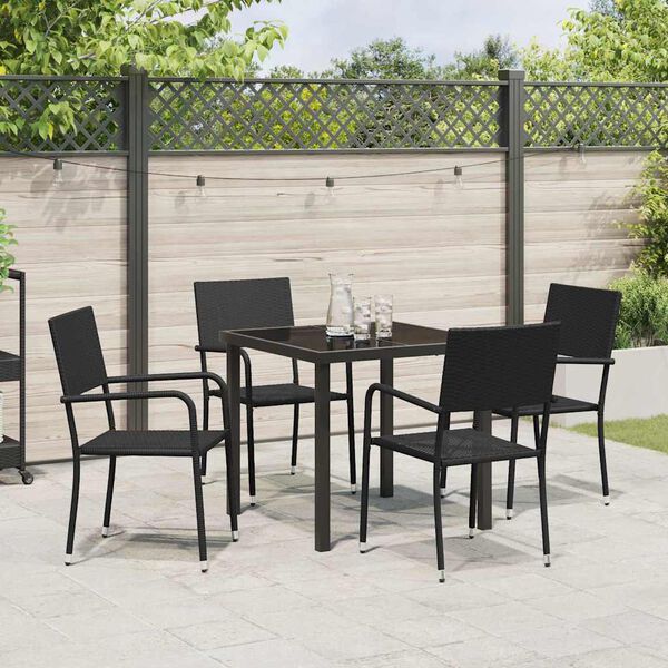 vidaXL Ensemble de salle &agrave; manger pour jardin 5 pcs Noir polyrotin