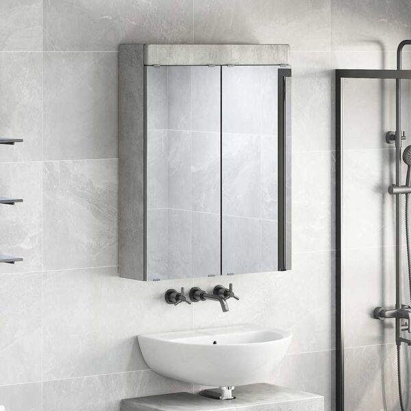 vidaXL Amoire de salle de bain avec miroir avec porte TULUM Gris b&eacute;ton