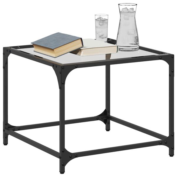 vidaXL Table basse avec dessus en verre transparent 50x50x40 cm acier