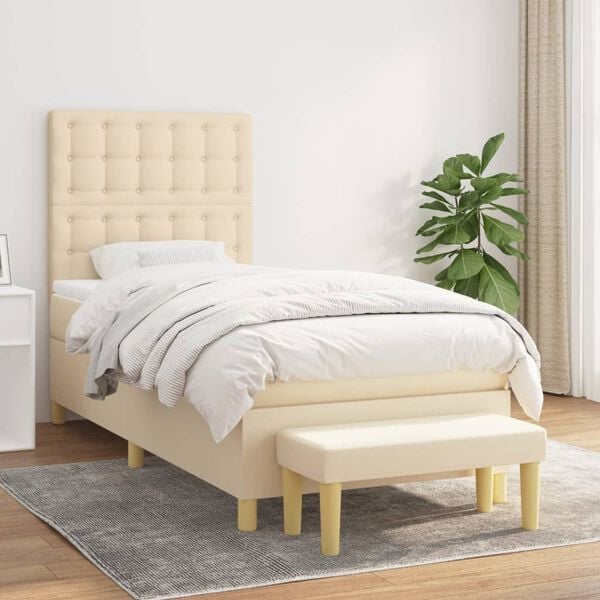 vidaXL Sommier à lattes de lit avec matelas Crème 100x200 cm Tissu