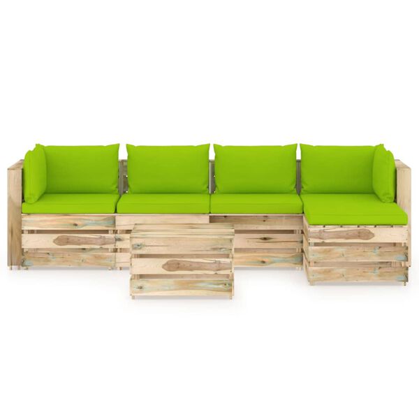 vidaXL Salon de jardin 6 pcs avec coussins Bois impr&eacute;gn&eacute; de vert