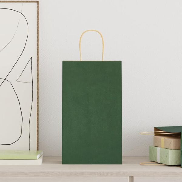 vidaXL Sacs en papier 50 pcs avec poign&eacute;es vert 21x11x36 cm