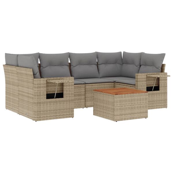 vidaXL Salon de jardin avec coussins 7pcs m&eacute;lange beige r&eacute;sine tress&eacute;e