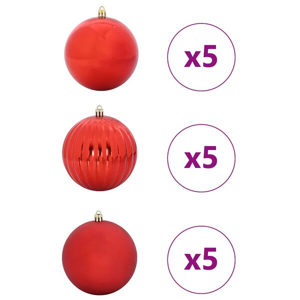 vidaXL Ensemble de boules de No&euml;l XL 15 pcs Rouge Plastique